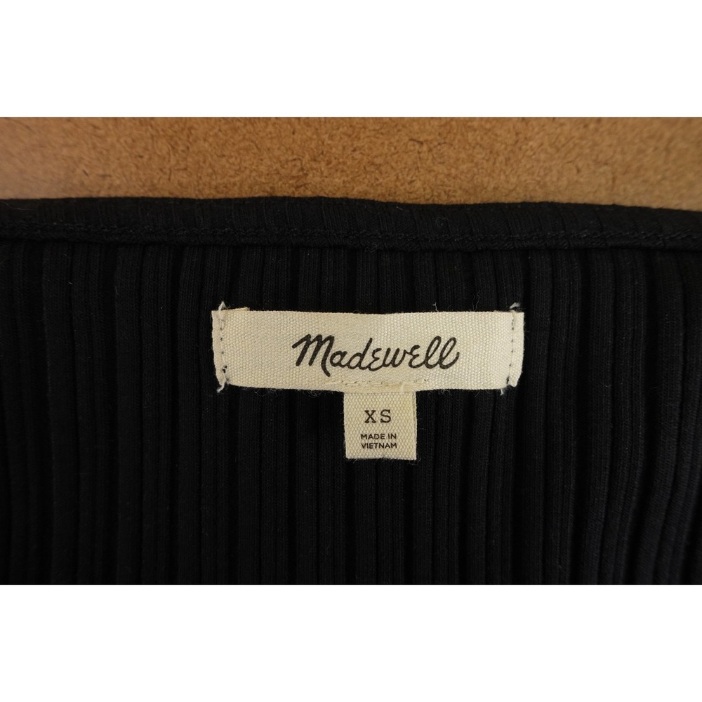 Madewell Womens X-Small True Black Knit Ribbed Wide Strap Boatneck Tank Top NWOT - Picture 2 of 10